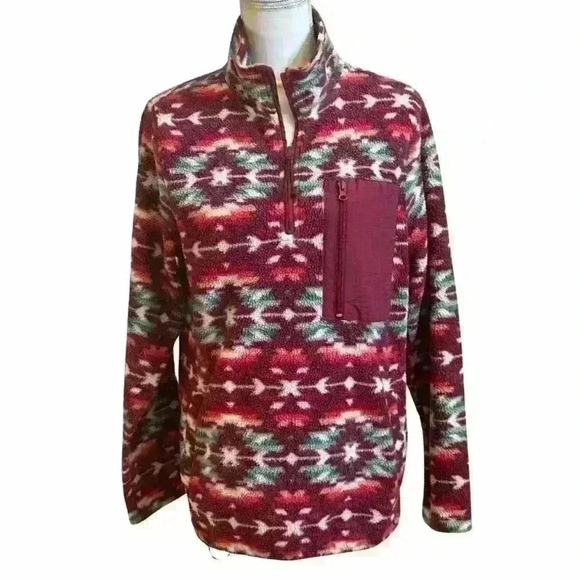 Women’s PacSun Fleece - Burgundy w/ Multicolor - 1/4 Zip - Size Small - Picture 1 of 11